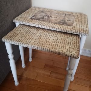 Nesting Tables•2•French Script•Shabby Chic